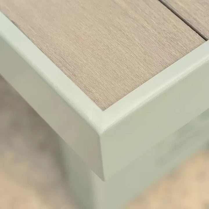 Close up of a top corner of an Alameda fire table showing the fine craftmanship.