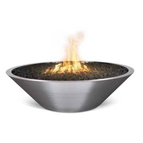 A 48 inch narrow lip stainless steel Cazo fire pit.