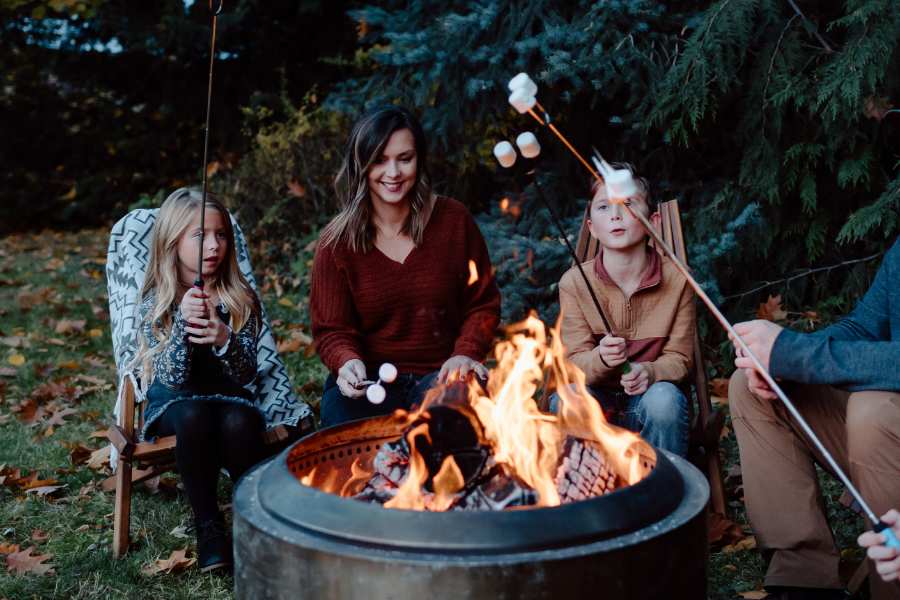 Family toasting marshmallows