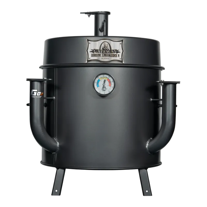 Gateway Smoker Go2 Mini Drum Charcoal Front logo