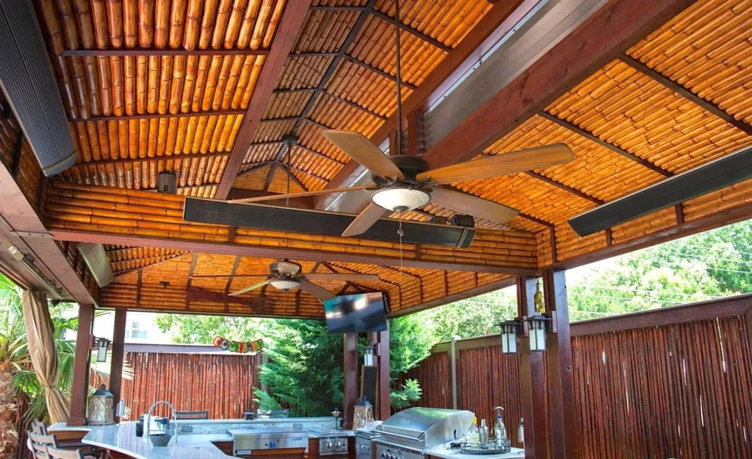 Radtec E-series patio heaters above outdoor kitchen
