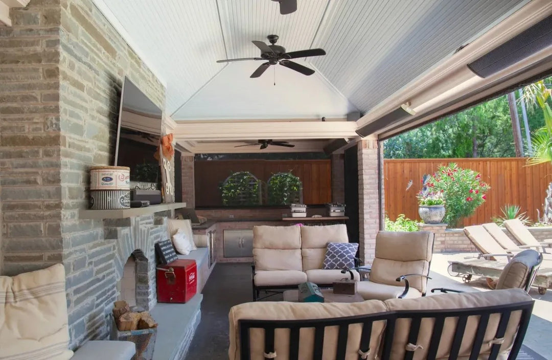 Radtec E-series patio heaters in outdoor living area