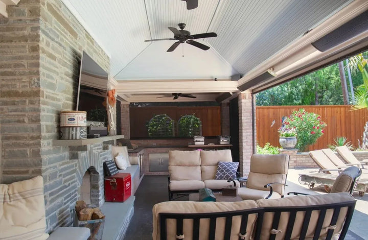 Radtec E-series patio heaters in outdoor living area