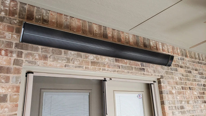 Radtec E-series patio heaters mounted above door