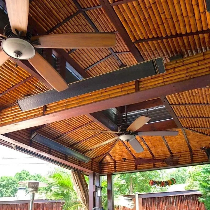 Radtec E series patio heaters mounted on patio ceiling