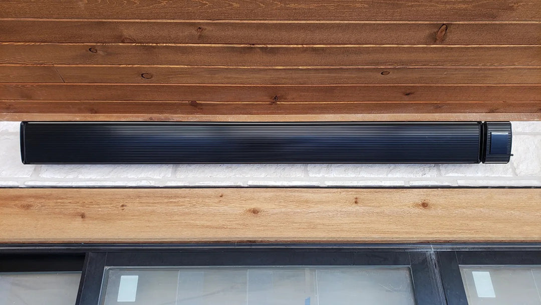 Radtec E-series patio heaters tucked in above window