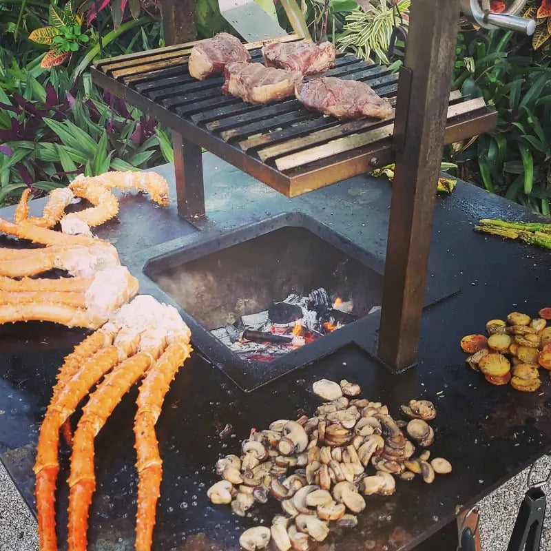 Steak and seafood grilling on a Hancock Santa Maria
