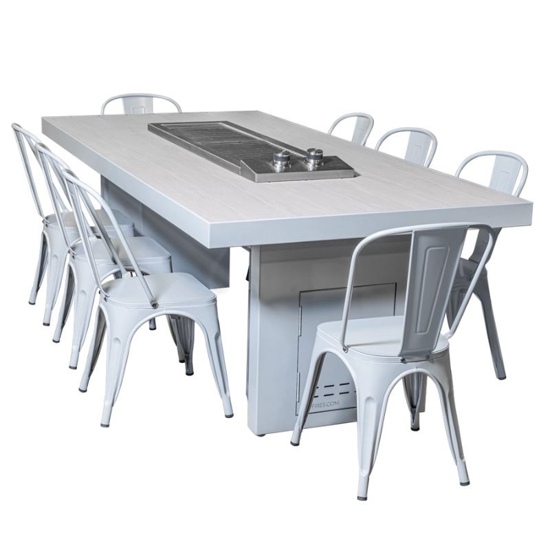 The Alameda cooking table in white with 6 chairs.