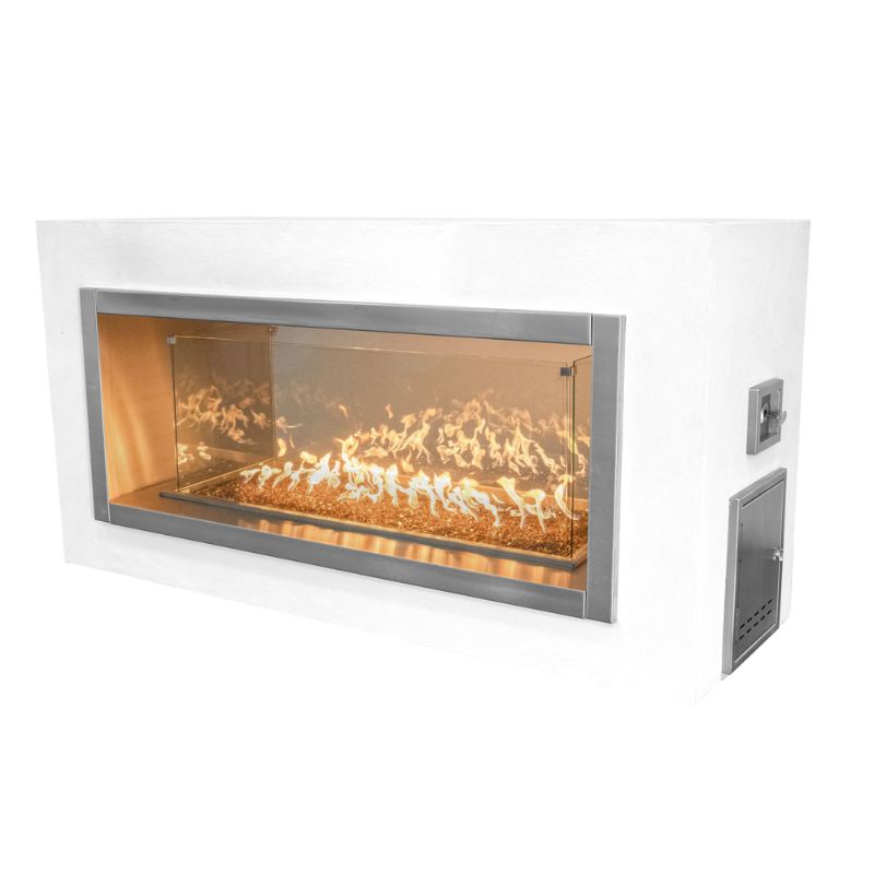 The Outdoor Plus Berkley fireplace lit
