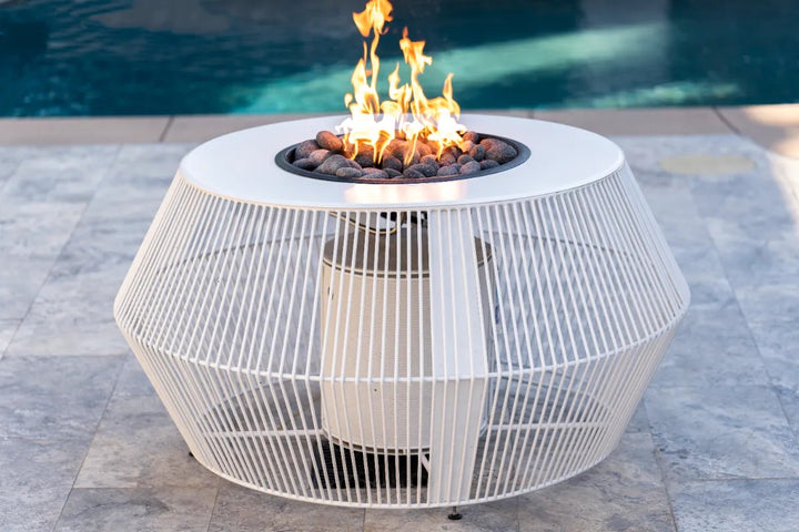 The Outdoor Plus Cesto fire pit white powder coat elegant