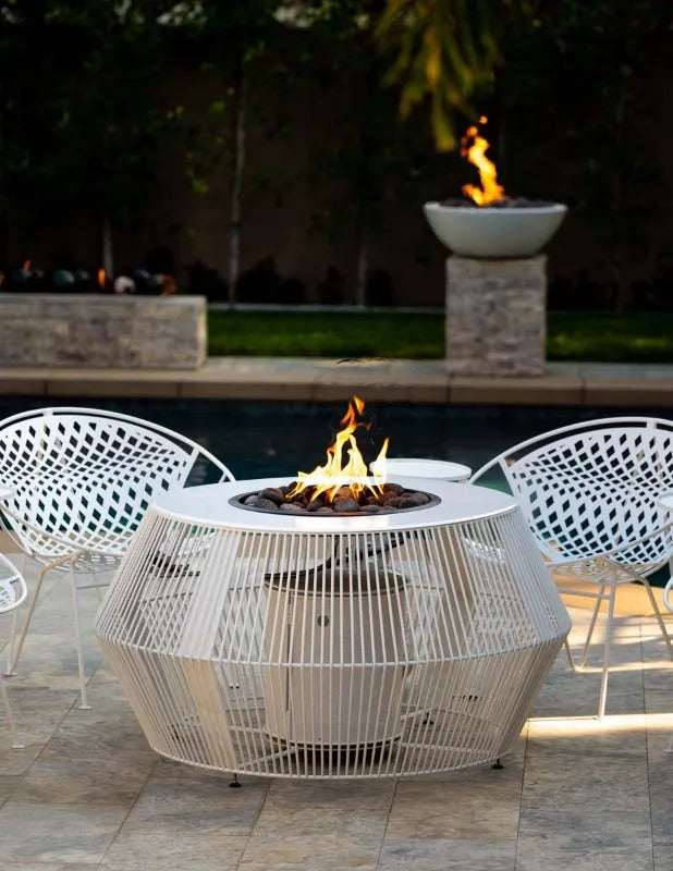 The Outdoor Plus Cesto fire pit white powder coat patio