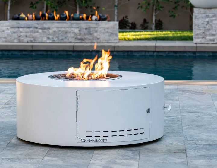 The Outdoor Plus Isla fire pit powder coat white poolside