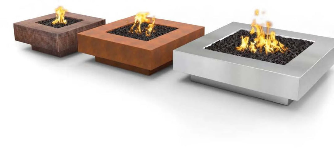 The Outdoor Plus cabo square metal collection stainless steel corten steel and copper.