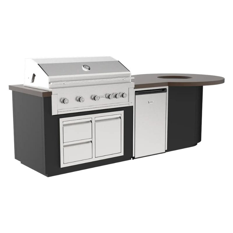 Videl Grills Luxe 112I outdoor kitchen with a built in firepit