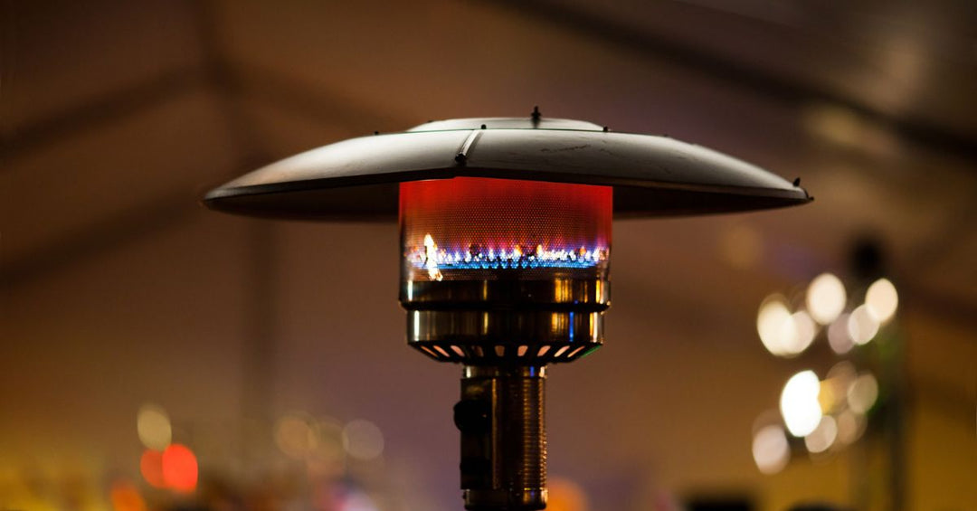 Close up top of a gas patio heater