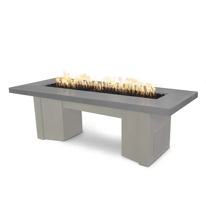 Alameda fire table with a powder coat pewter base and a GFRC natural gray top.