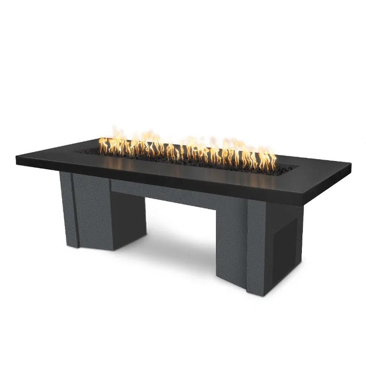 Alameda fire table with a powder coat silver vein base and a GFRC black top.