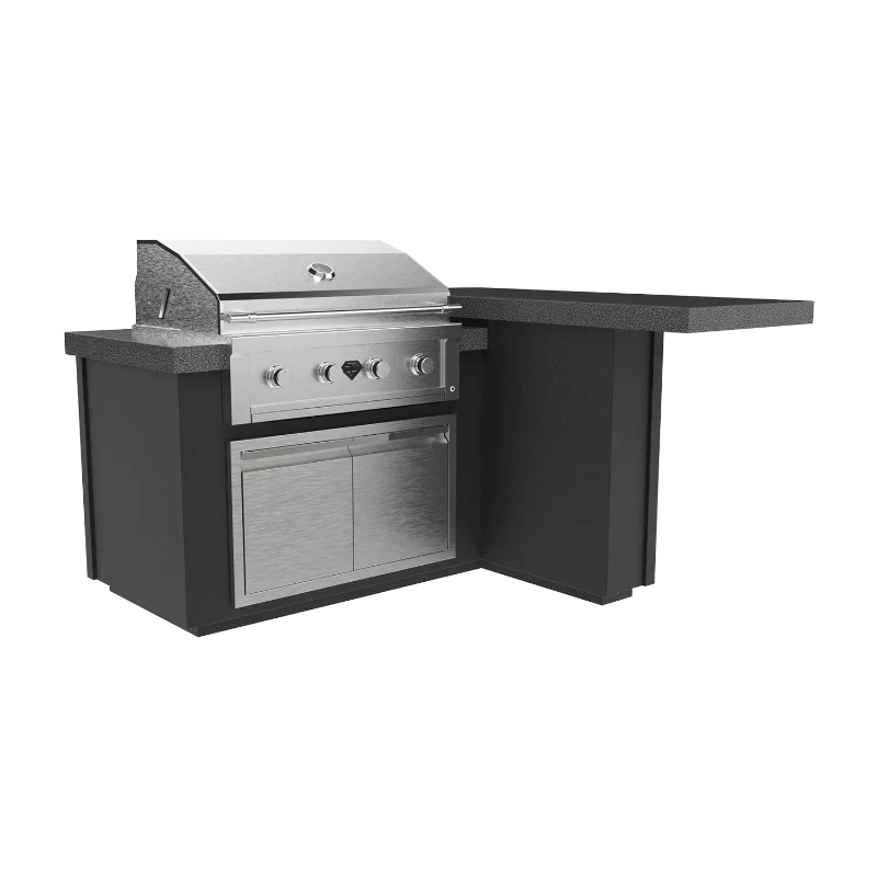 The Alta 72 L - R BBQ Island with a 36 inch Diamond BBQ grill and a gray finish.