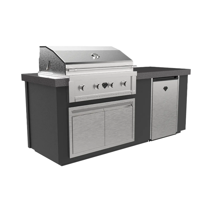 An Alta 84 I BBQ Island complete with a 36 inch Diamond grill, a Diamond fridge and lots of storage.