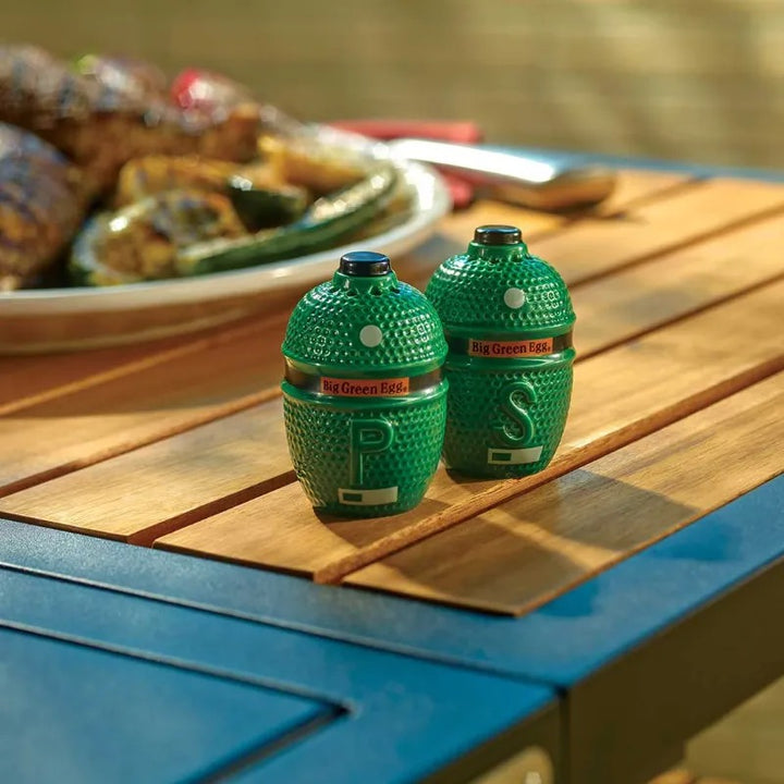 Big Green Egg Salt and Pepper Shakers on table