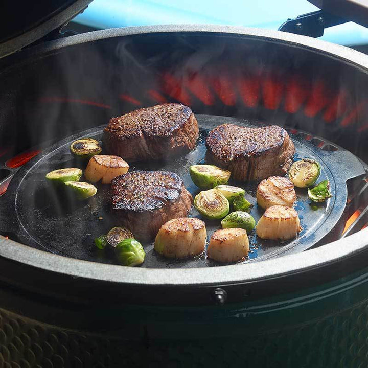 Big Green Egg cast iron plancha food