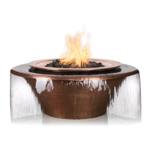 A Cazo copper fire and water bowl with a 360 degree water spill.