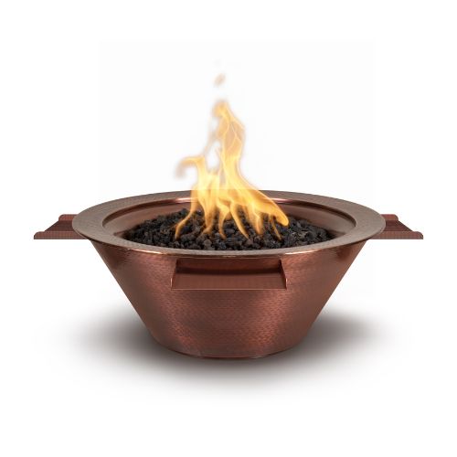 A Cazo copper fire and water bowl with a 4 way water spill.