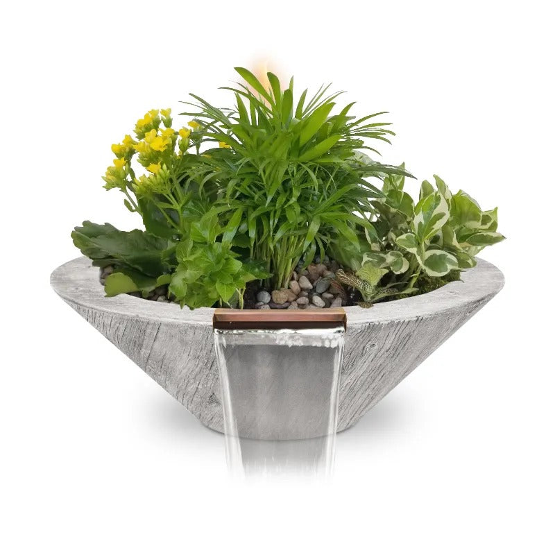 Cazo planter and water bowl with an ivory wood grain finish.