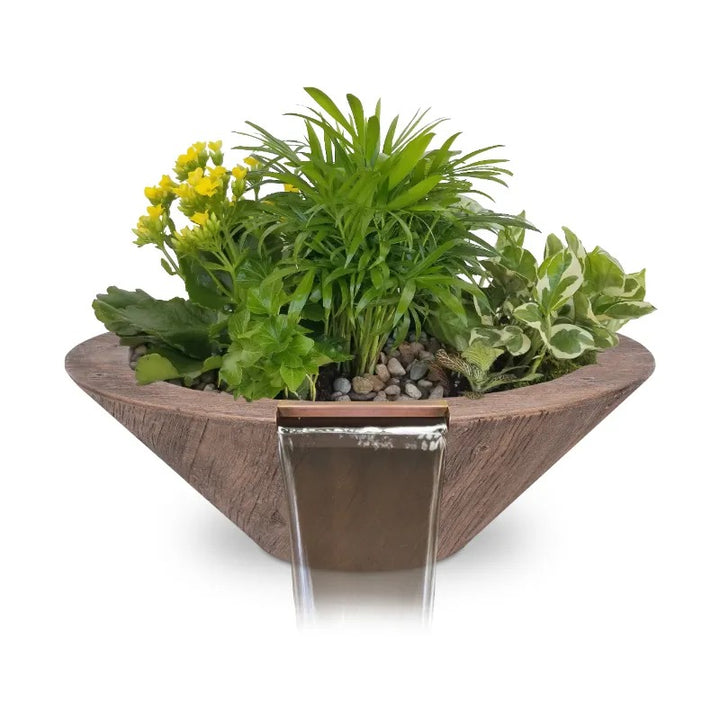 Cazo planter and water bowl with an oak wood grain finish.