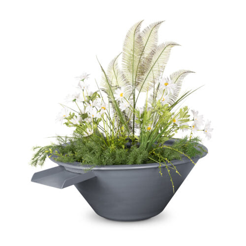 Cazo planter and water bowl with a gray powder coat finish.