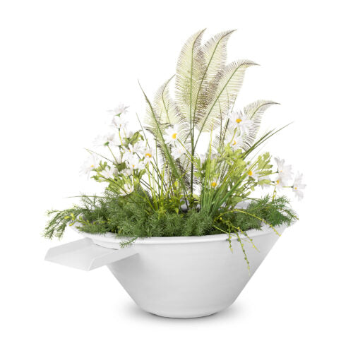 Cazo planter and water bowl with a white powder coat finish.