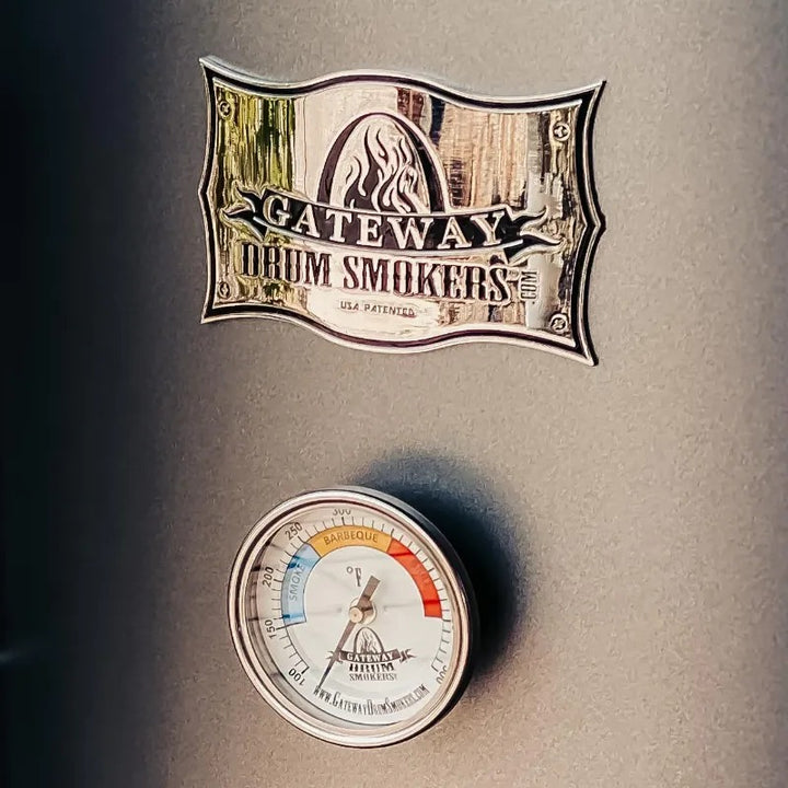 Gateway Drum Smoker Custom Dial Thermometer installed