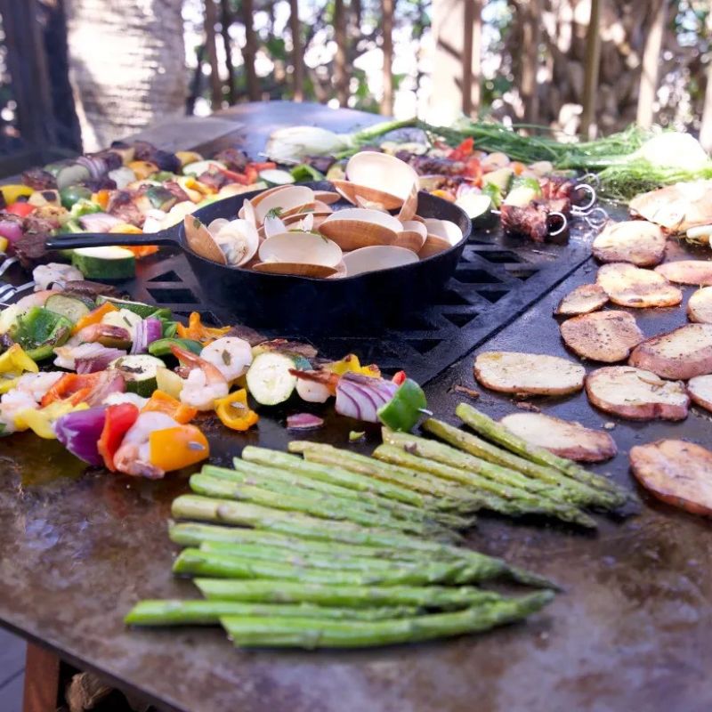 Grilled veggies and shellfish on a Hancock Sterling 40 grill