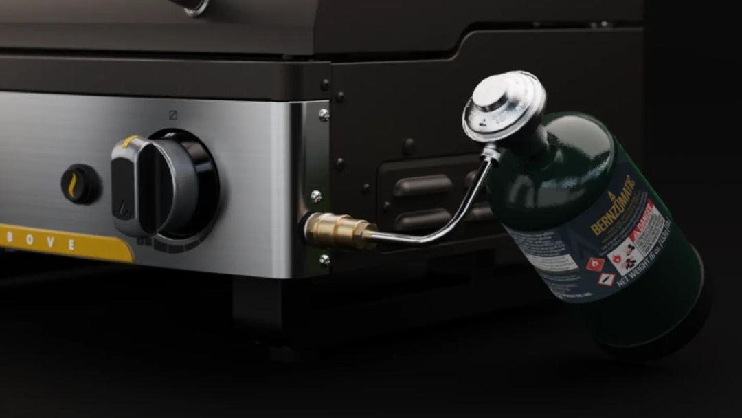 Halo Elite1B Outdoor Griddle on small propane bottle