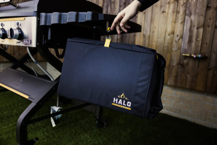 Halo Elite Series Griddle Cover handing on cart
