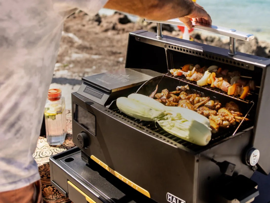 Halo Prime 300 Pellet Grill grilling while camping
