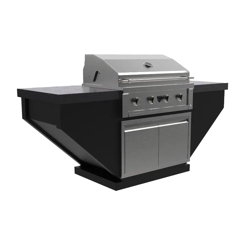 LUXE 84I Legacy BBQ Island with a powder coat black and java finish