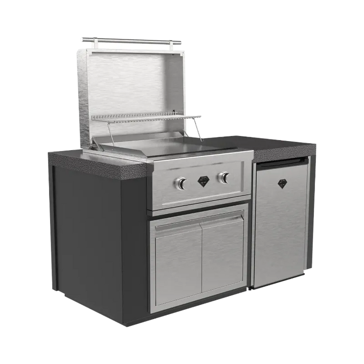 Luxe 64I outdoor kitchen with a 30 inch griddle and fridge. 