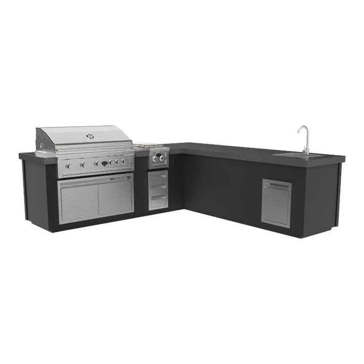 Maestro 112L R outdoor kitchen with a 42 inch grill, sink and side burner.