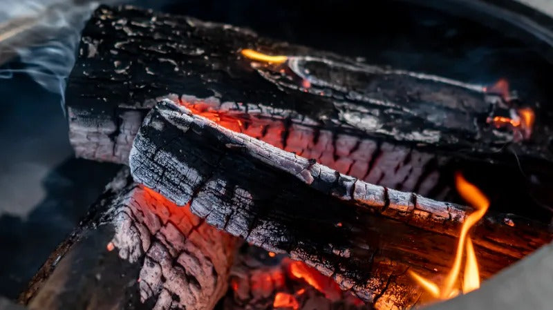 Logs almost completely burnt in a Mojave grill.