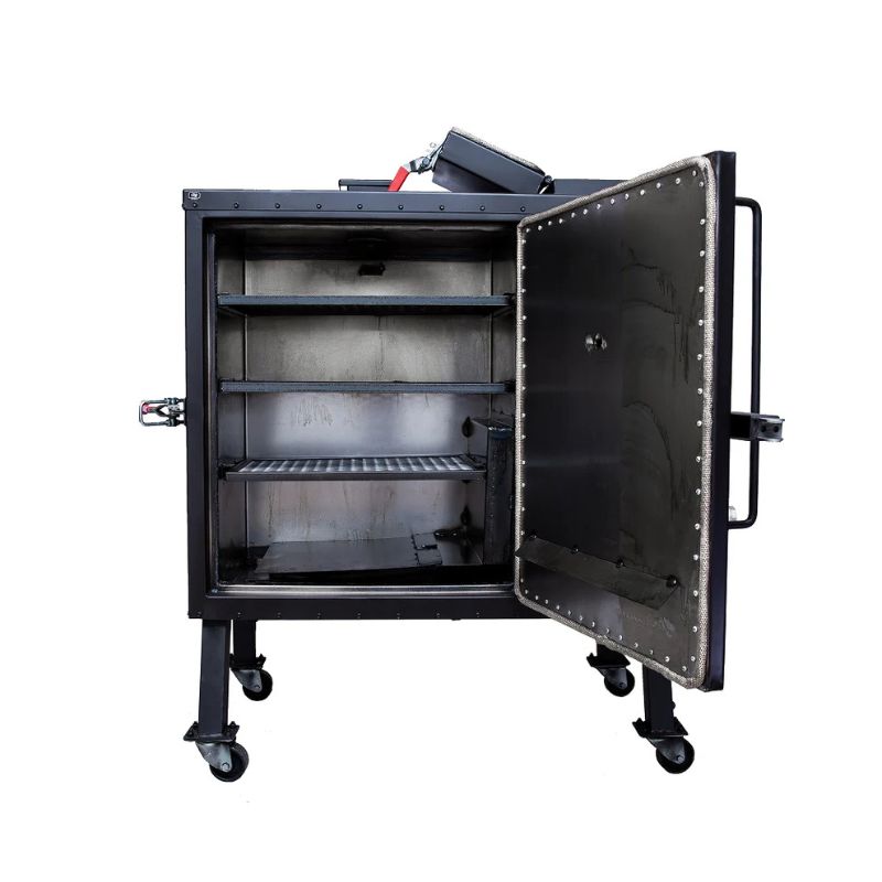Old Country BBQ Pits Gravity Fed Smoker open door