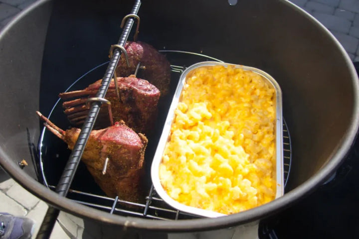 Pit Barrel Cooker Hinged Grate ribs and cheese macaroni