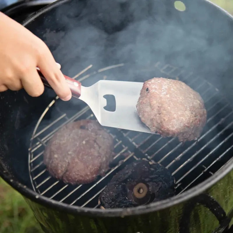 Pit Barrel Cooker Ultimate Spatula flipping burgers