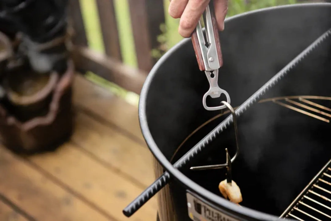 Pit Barrel Cooker Ultimate Tongs removing skewer