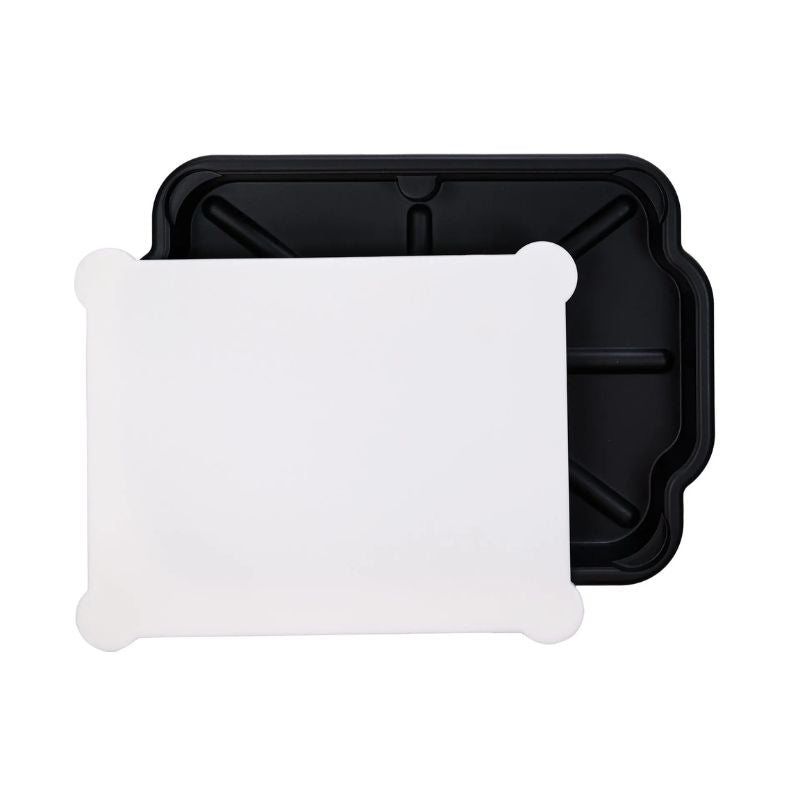 Prep and Slice white Cutting Board and black storage container 