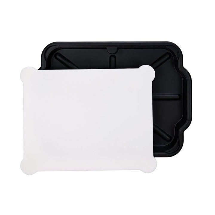 Prep and Slice white Cutting Board and black storage container 