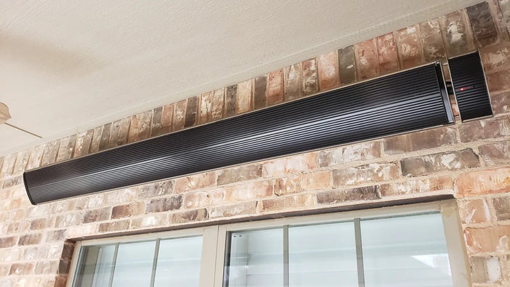 Radtec E-series patio heaters mounted brick wall