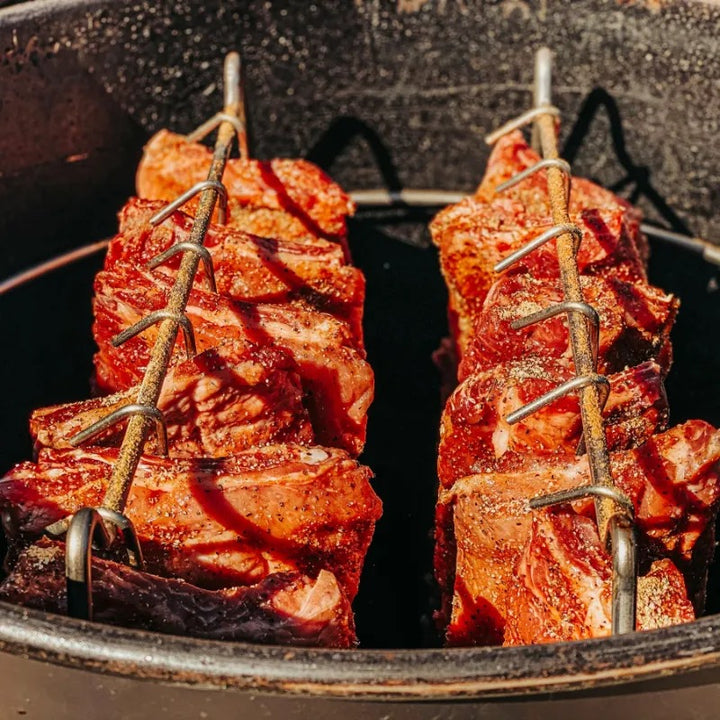 Ribs hanging in a Gateway smoker