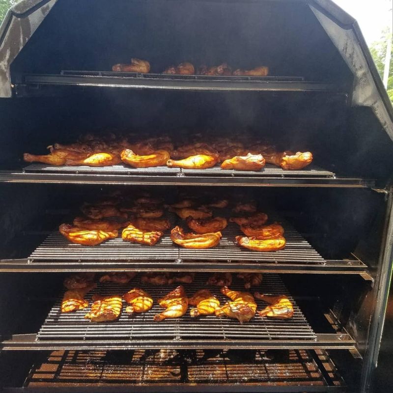 Smokin Brothers Commercial Shack racks full of grilled chicken
