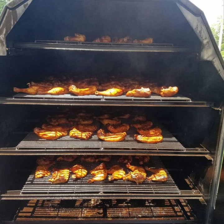 Smokin Brothers Commercial Shack racks full of grilled chicken